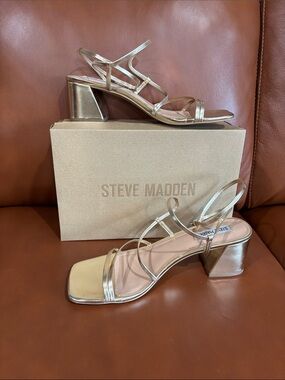 Steve Madden Metallic Gold Strappy Block Heel Sandals